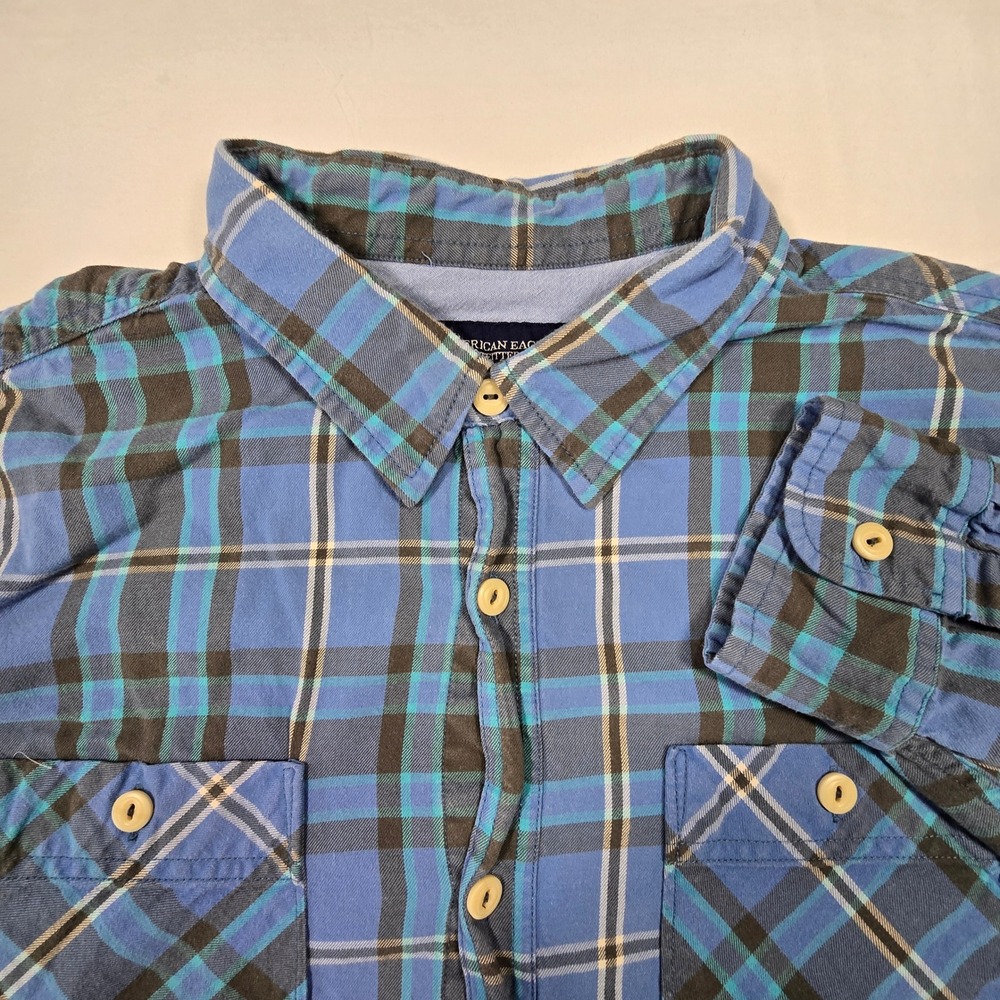 American Eagle Outfitters Mens XXL Athletic Fit Plaid Flannel‎ Shirt grunge